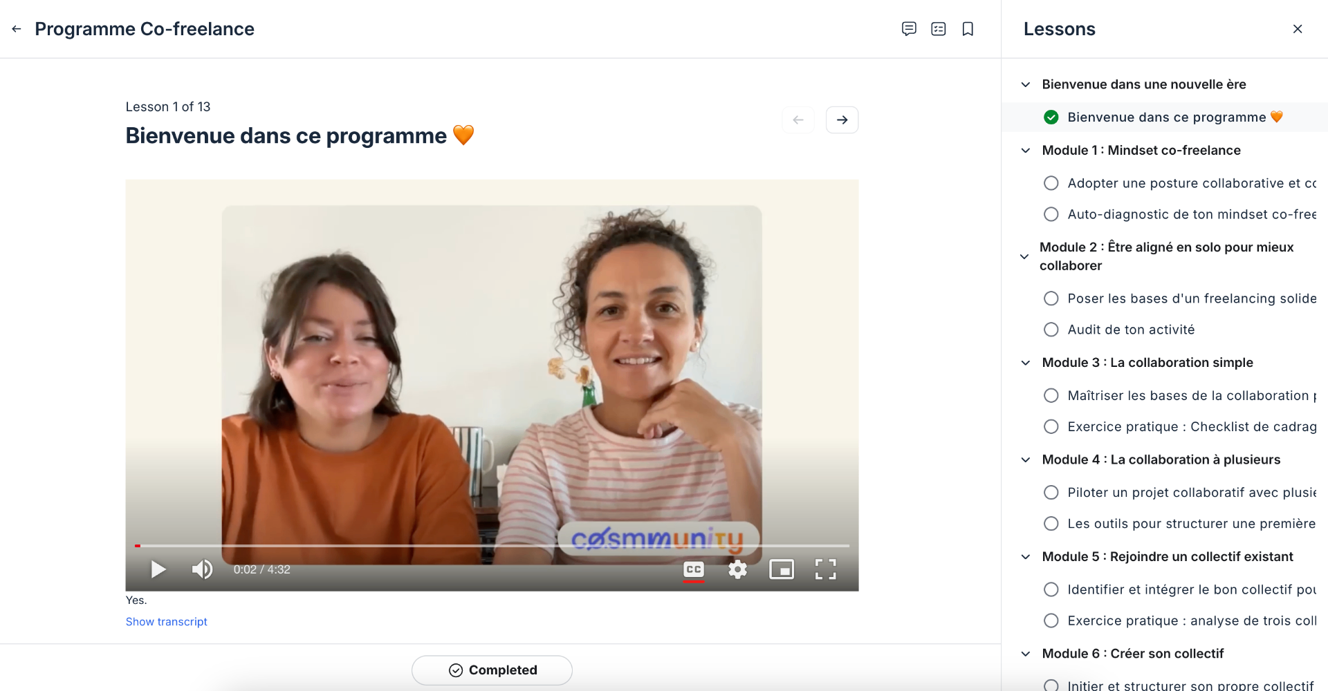 Programme Co-freelance Cosmmunity